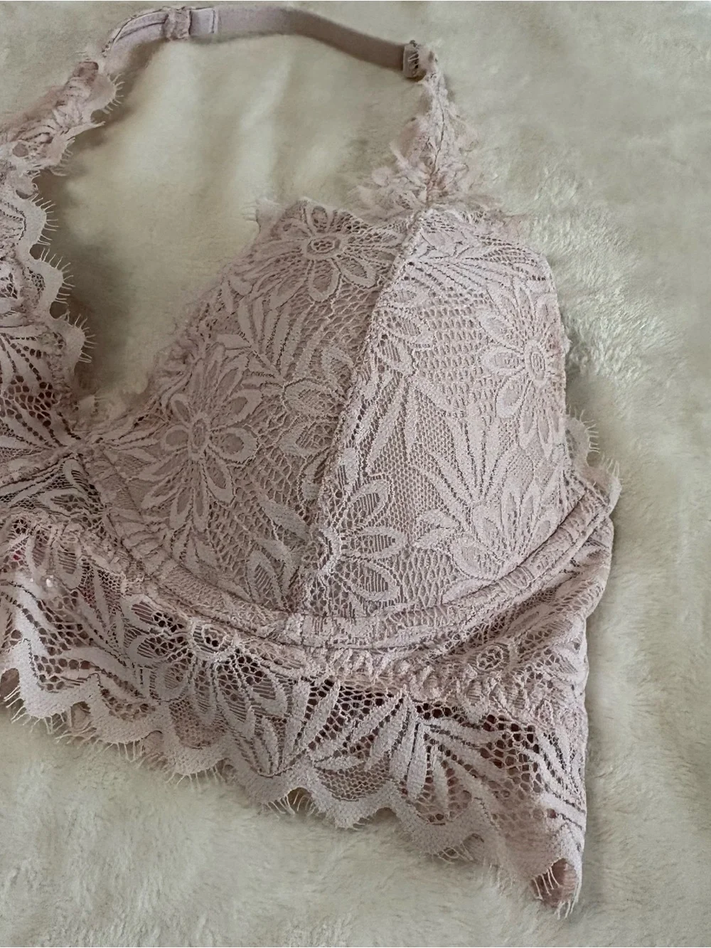 PINK by Victoria's Sectret Blush Pink Lace Bralette Lightly Lined Bra Size M